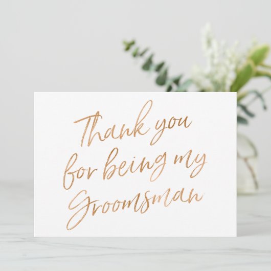 金ゴールドはであることのために上がりました"感謝していしています私の花婿の付添人" サンキューカード (スタンド正面)