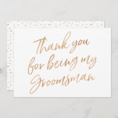 金ゴールドはであることのために上がりました"感謝していしています私の花婿の付添人" サンキューカード (正面/裏面)