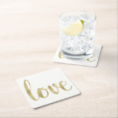 金ゴールドはコースター、愛、ホイルのフォントを壁紙を張ります スクエアペーパーコースター (インサイチュ)