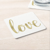 金ゴールドはコースター、愛、ホイルのフォントを壁紙を張ります スクエアペーパーコースター (アングル)