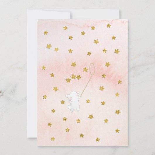 金ゴールドはスターバニー象の赤ちゃん女の子シャワーをキャッチ 招待状 (裏面)