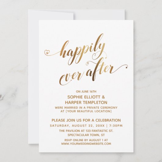 金ゴールドはポストのお祝いの後ずっと幸結婚福に 招待状 (正面)