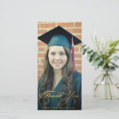 金ゴールドは原稿の上敷の卒業の写真感謝していしています サンキューカード (スタンド正面)