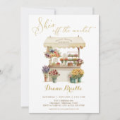 金ゴールドは市場のブライダルシャワーの招待状から外れている 招待状 (正面)