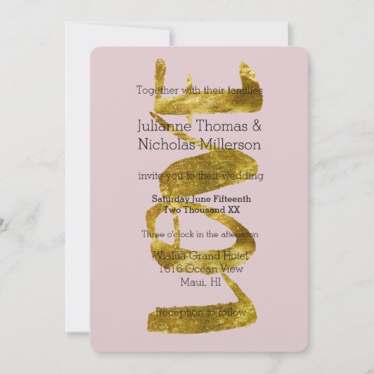 金ゴールドは我慢強結婚情 招待状 (正面)