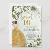 金ゴールドは白いバラの緑のオリーブの葉を着る 招待状 (正面)