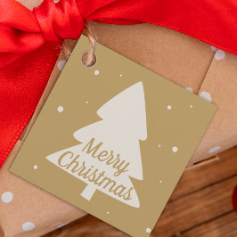 金ゴールドは白い松と雪の結晶クリスマス フェイバータグ