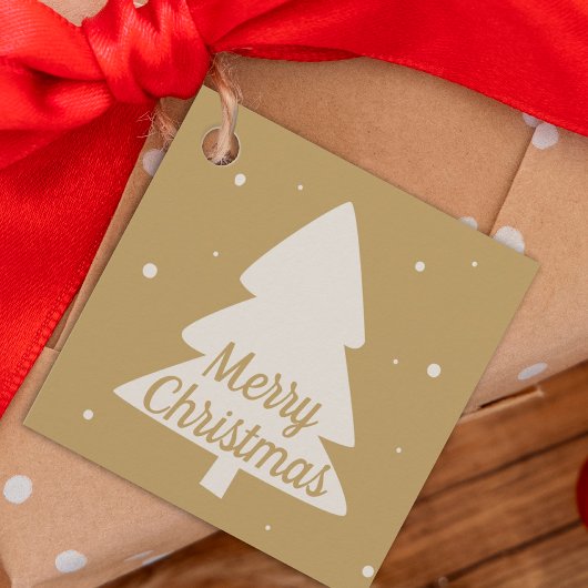 金ゴールドは白い松と雪の結晶クリスマス フェイバータグ