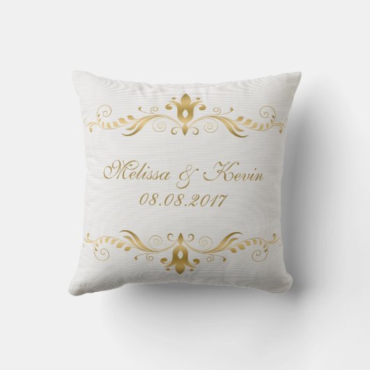 金ゴールドは白の贈り物の上に結婚渦巻きフレーム クッション (裏面)