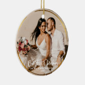 金ゴールドは私たちの初めてのクリスマスの写真を囲んだ セラミックオーナメント (右)