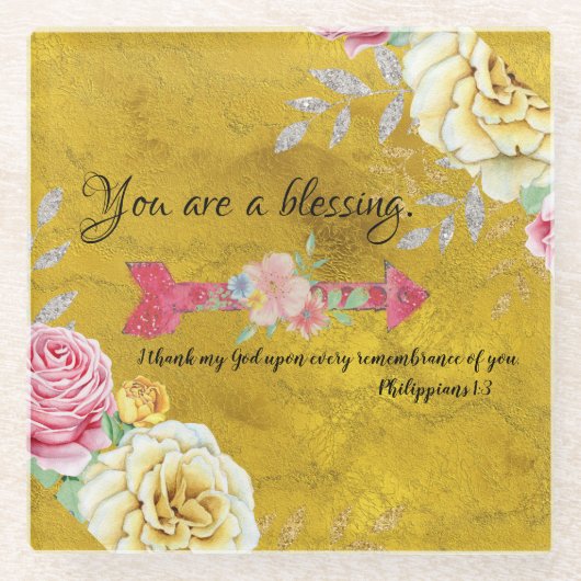 金ゴールドは賛美KJV聖なる書物、 経典 ガラスコースター (正面)