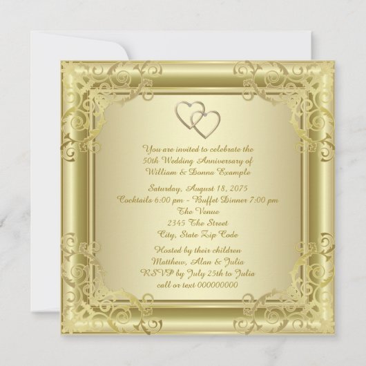 金ゴールドは50周年結婚のパーティーを旋回 招待状 (裏面)