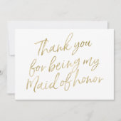 金ゴールドは"であることのために感謝していしています私のメイド・オブ・オーナー(花嫁付き添い人) " サンキューカード (正面)