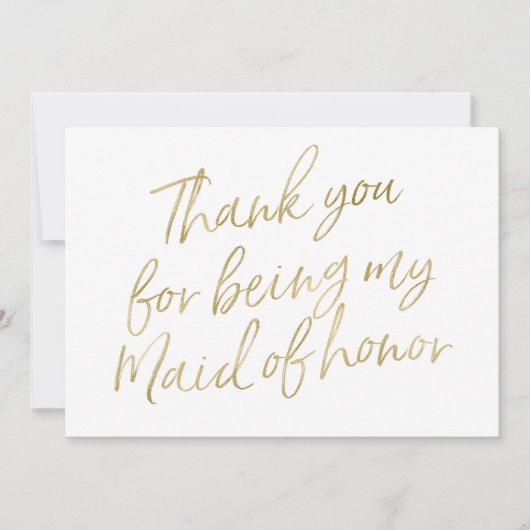 金ゴールドは"であることのために感謝していしています私のメイド・オブ・オーナー(花嫁付き添い人) " サンキューカード (正面)