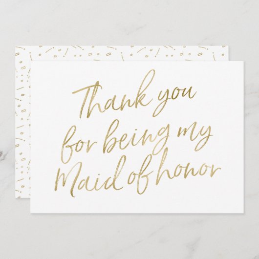 金ゴールドは"であることのために感謝していしています私のメイド・オブ・オーナー(花嫁付き添い人) " サンキューカード (正面/裏面)