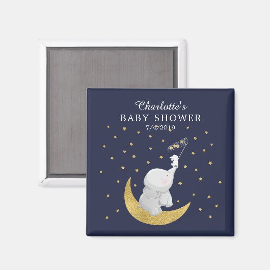 金ゴールドは、星のバニー象の赤ちゃんシャワーをキャッチ マグネット (正面/裏面)