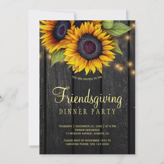 金ゴールドひまわりの田舎の納屋の木の友情 招待状 (正面)