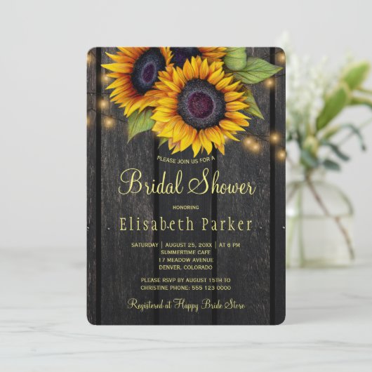 金ゴールドひまわりカントリーバーンドウッドブライダルシャワー 招待状 (スタンド正面)
