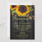 金ゴールドひまわりカントリーバーンドウッド引っ越し祝いパーティー 招待状 (正面)
