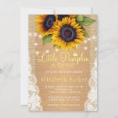 金ゴールドひまわりカントリーラップとレースの赤ちゃんシャワー 招待状 (正面)