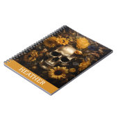 金ゴールドひまわりスカルモノグラパーソナライズされたム ノートブック (左側)