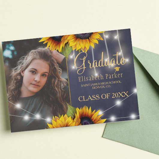 金ゴールドひまわりチョークボード卒業発表 招待状