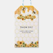 金ゴールドひまわりハニカムミツバチ赤ちゃんシャワー ギフトタグ (正面)