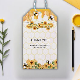 金ゴールドひまわりハニカムミツバチ赤ちゃんシャワー ギフトタグ