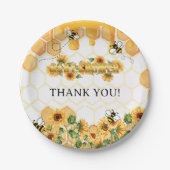 金ゴールドひまわりハニカムミツバチ赤ちゃんシャワー ペーパープレート (正面)
