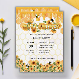 金ゴールドひまわりハニカムミツバチ赤ちゃんシャワー 招待状