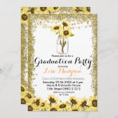 金ゴールドひまわり卒業パーティー招待状 招待状 (正面/裏面)