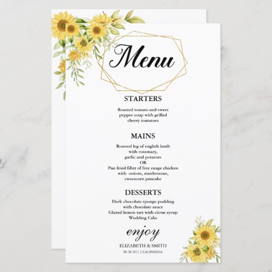 金ゴールドひまわり幾何素朴エレガントな結婚式 (正面/裏面)