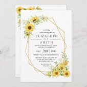 金ゴールドひまわり幾何素朴エレガントな結婚式 招待状 (正面/裏面)