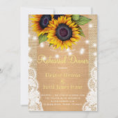 金ゴールドひまわり素朴なバーラップレースのリハーサル 招待状 (正面)