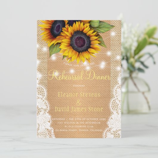 金ゴールドひまわり素朴なバーラップレースのリハーサル 招待状 (スタンド正面)