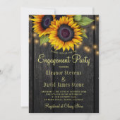 金ゴールドひまわり素朴な田舎の納屋の木婚約 招待状 (正面)