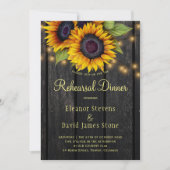 金ゴールドひまわり素朴な納屋の木のリハーサルディナー 招待状 (正面)