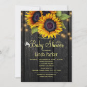 金ゴールドひまわり素朴な納屋の木の赤ちゃんシャワー 招待状 (正面)