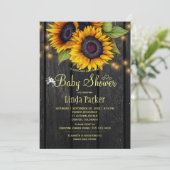 金ゴールドひまわり素朴な納屋の木の赤ちゃんシャワー 招待状 (スタンド正面)
