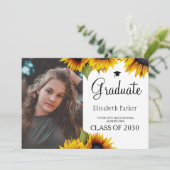 金ゴールドひまわり2枚の写真2枚の卒業発表 招待状 (スタンド正面)