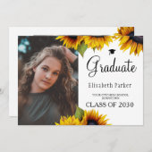 金ゴールドひまわり2枚の写真2枚の卒業発表 招待状 (正面/裏面)