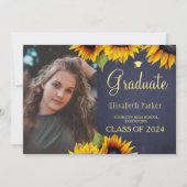 金ゴールドひまわり2枚の写真2枚の卒業発表 招待状 (正面)