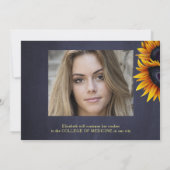 金ゴールドひまわり2枚の写真2枚の卒業発表 招待状 (裏面)