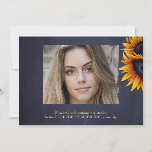 金ゴールドひまわり2枚の写真2枚の卒業発表 招待状 (裏面)