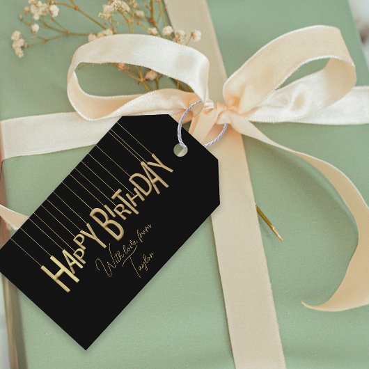 金ゴールドぶら下がったのレタリングオンブラックハッピーバースデー ギフトタグ