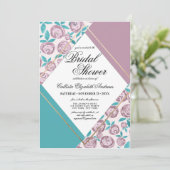 金ゴールドほこりっぽいピンク色の花の水彩ブライダルシャワー 招待状 (スタンド正面)