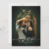 金ゴールドほこり3フォトパイングリーンメリークリスマス シーズンカード (正面)