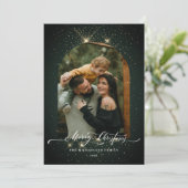 金ゴールドほこり3フォトパイングリーンメリークリスマス シーズンカード (スタンド正面)