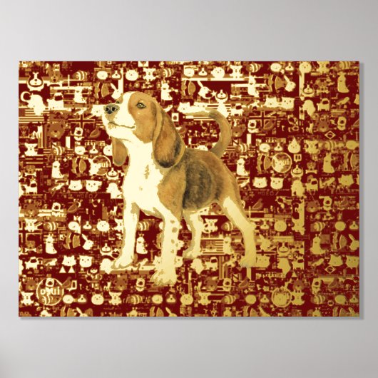 金ゴールドぼやけ抽象芸術画素芸術と犬 箔ポスター (正面)