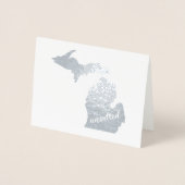 金ゴールドまたはシルバーミシガン州マップ無塩 箔カード (正面)